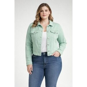 Lucky Brand Mint Green Denim Jacket Womens M Snap Button Stretch Trucker Cropped